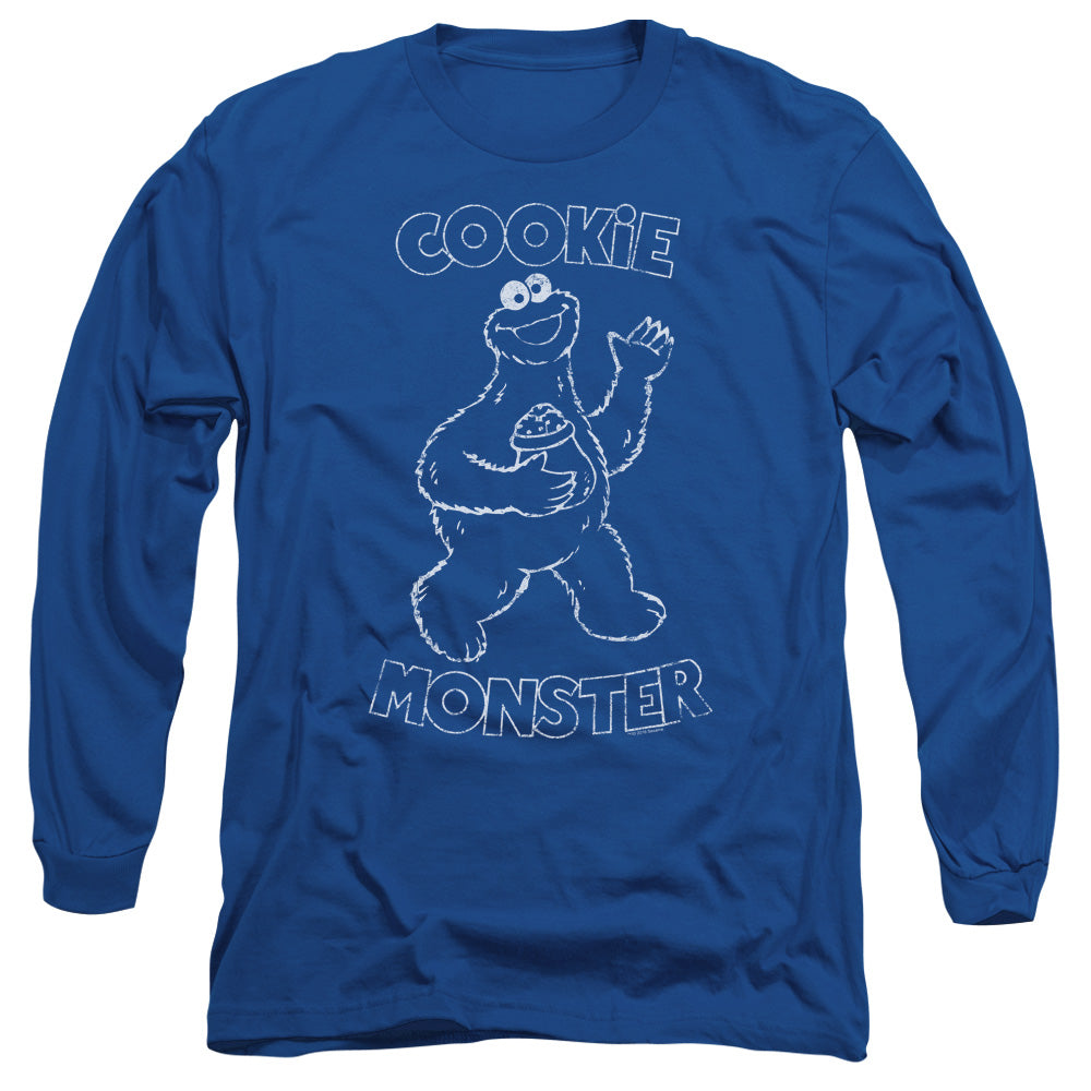 Sesame Street Simple Cookie Mens Long Sleeve Shirt Royal Blue Officially Licensed