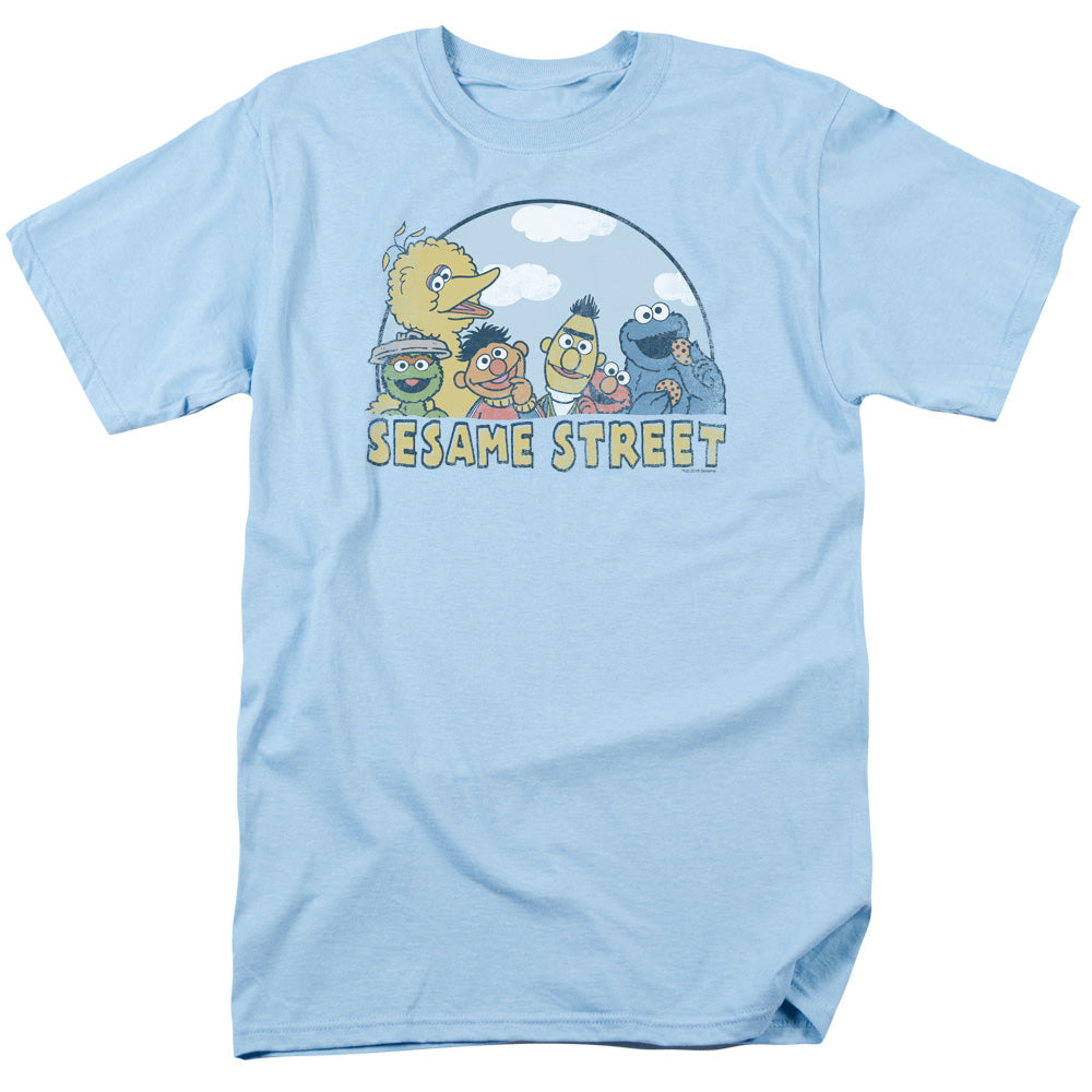 Sesame Street Sesame Group Mens T Shirt Light Blue Officially Licensed