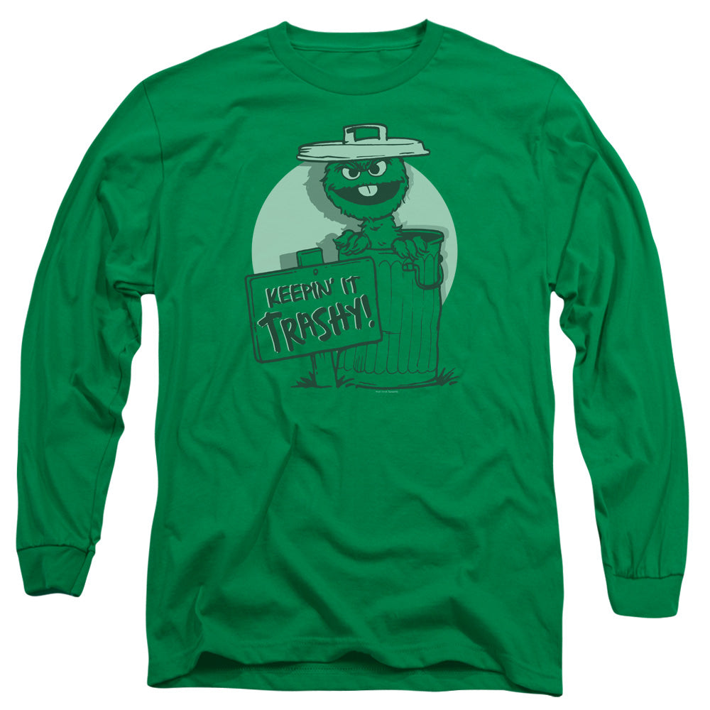 Sesame Street Keepin It Trashy Mens Long Sleeve Shirt Kelly Green Officially Licensed