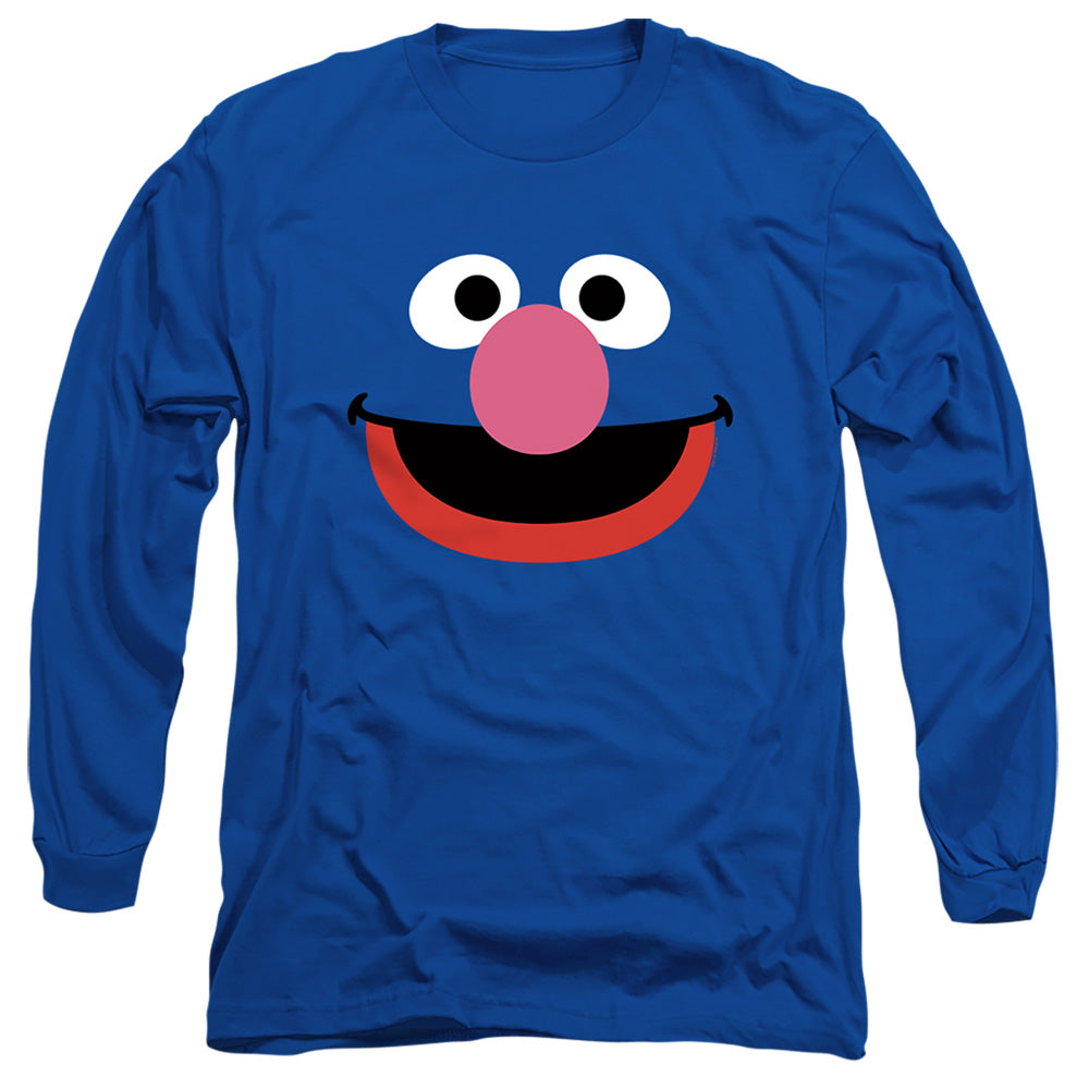 Sesame Street Grover Face Mens Long Sleeve Shirt Royal Officially Licensed