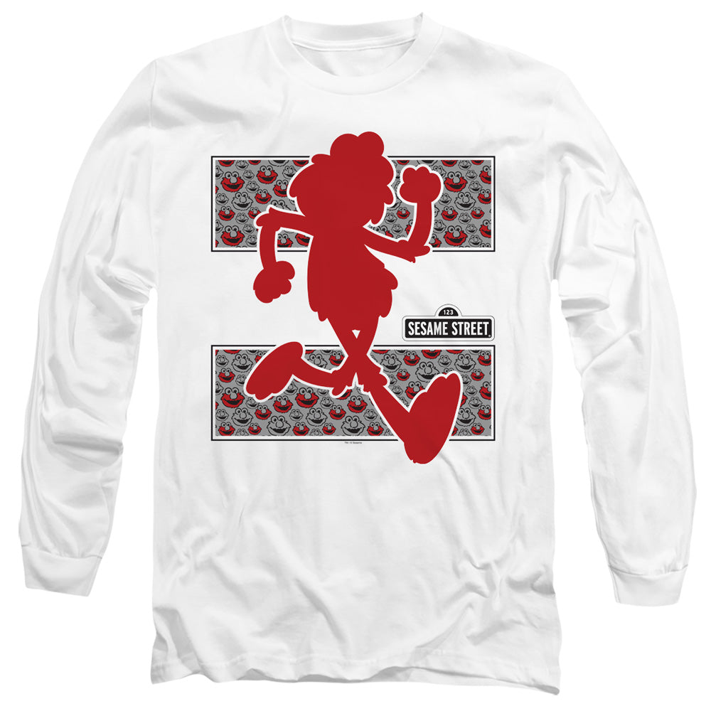 Sesame Street Elmo Runs Mens Long Sleeve Shirt White Officially Licensed