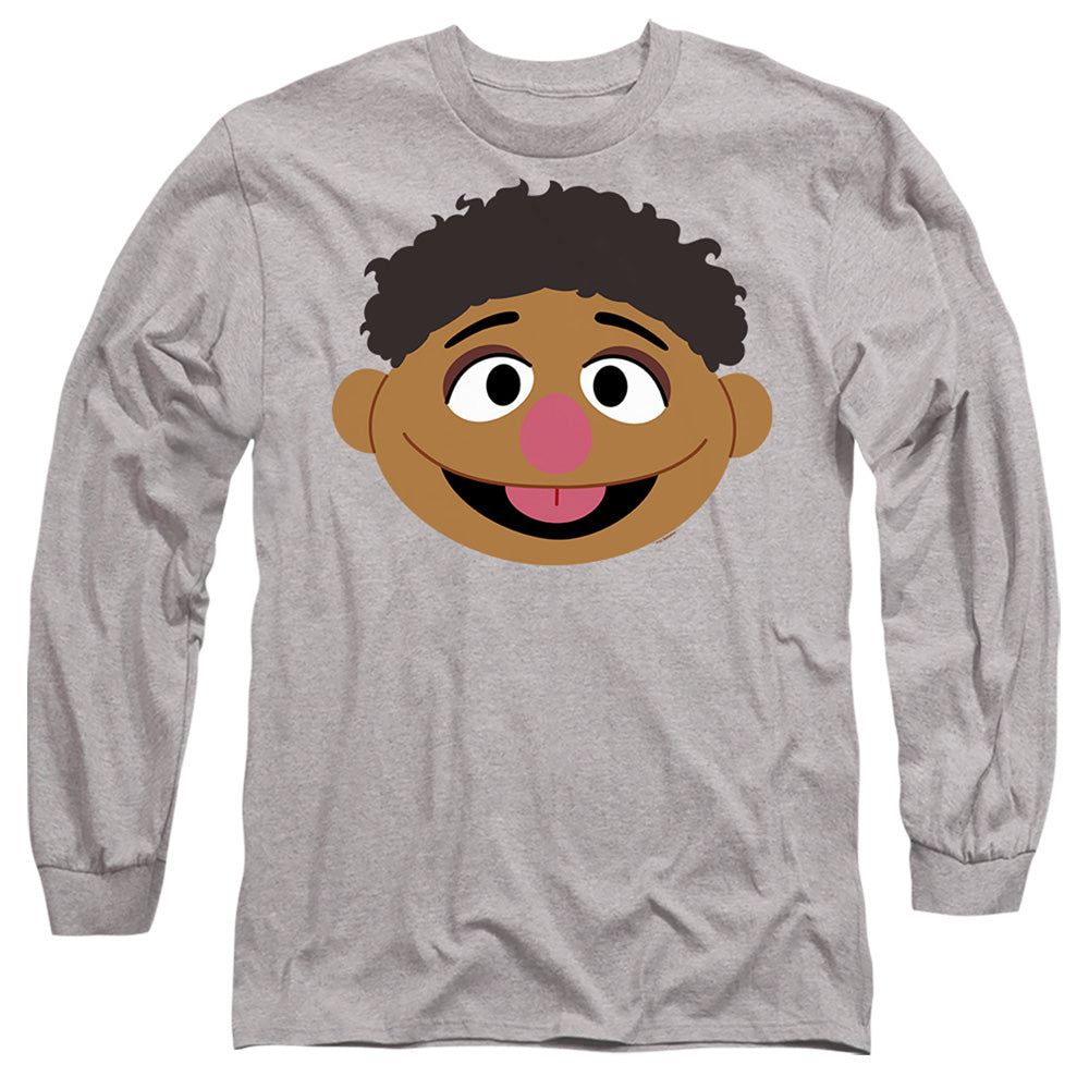Sesame Street Tamir Face Mens Long Sleeve Shirt Athletic Heather Officially Licensed