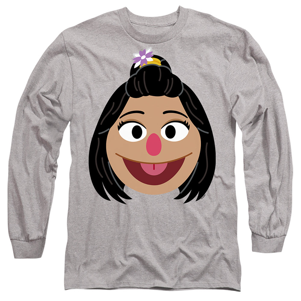 Sesame Street Ji-Young Face Mens Long Sleeve Shirt Athletic Heather Officially Licensed