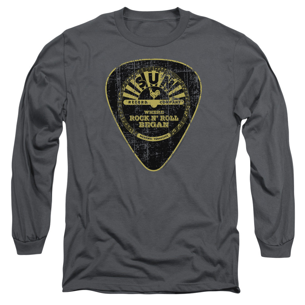 Sun Guitar Pick Mens Long Sleeve Shirt Charcoal Officially Licensed