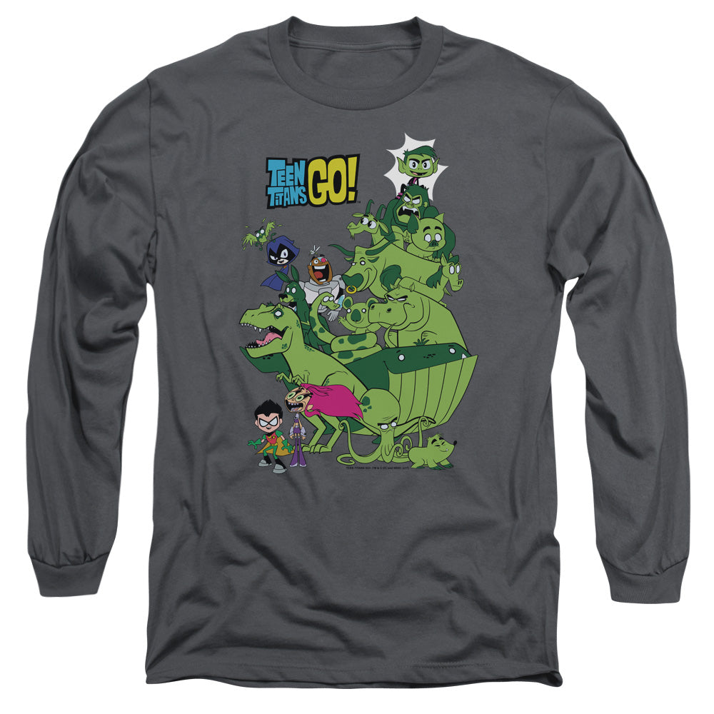 Teen Titans Go Beast Boy Stack Mens Long Sleeve Shirt Charcoal Officially Licensed