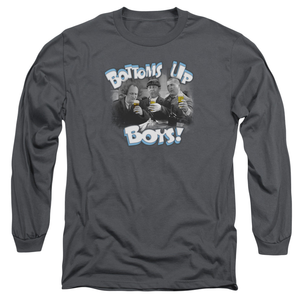 Three Stooges Bottoms Up Mens Long Sleeve Shirt Charcoal Officially Licensed