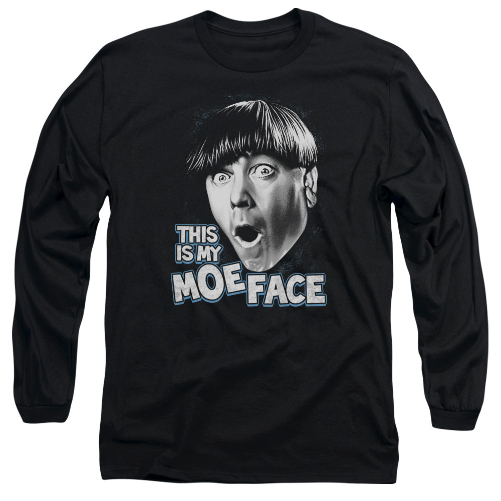 Three Stooges Moe Face Mens Long Sleeve Shirt Black Officially Licensed