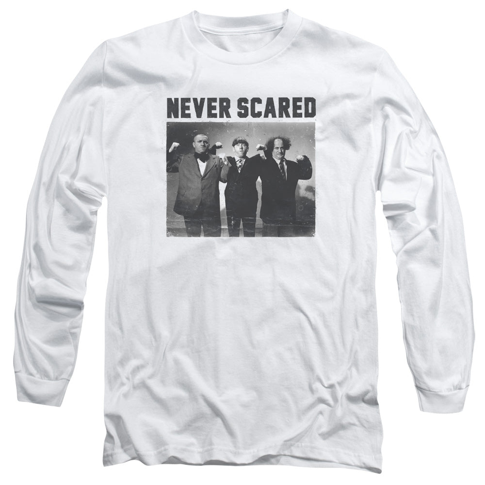 Three Stooges Never Scared Mens Long Sleeve Shirt White Officially Licensed
