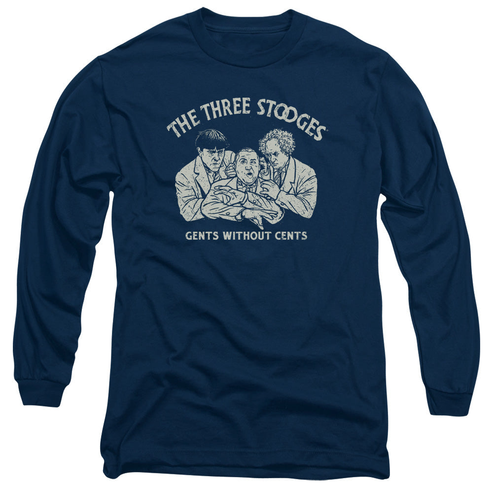 Three Stooges Without Cents Mens Long Sleeve Shirt Navy Officially Licensed
