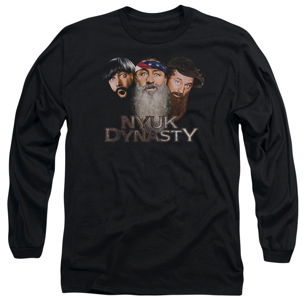Three Stooges Nyuk Dynasty 2 Mens Long Sleeve Shirt Black Officially Licensed