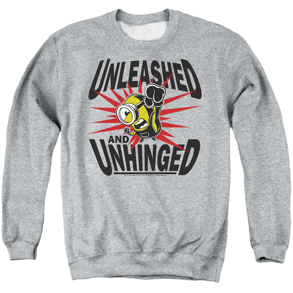 Minions Unleashed And Unhinged Mens Crewneck Sweatshirt Athletic Heather Officially Licensed