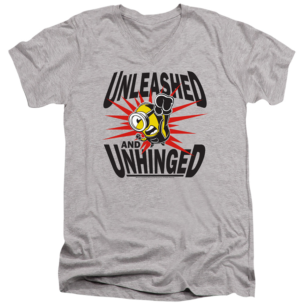 Minions Unleashed And Unhinged Mens Slim Fit V-Neck T Shirt Athletic Heather Officially Licensed