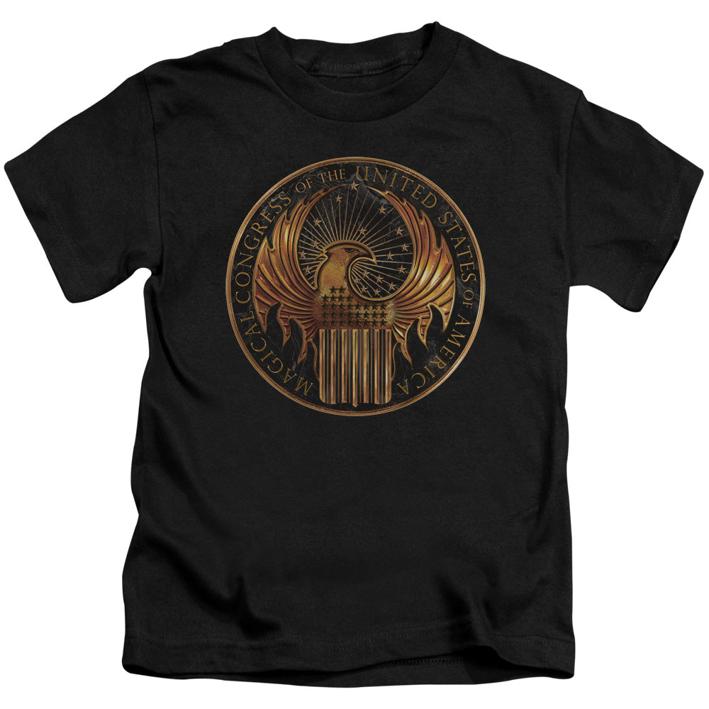 Fantastic Beasts Magical Congress Crest Juvenile Kids Youth T Shirt Black Officially Licensed