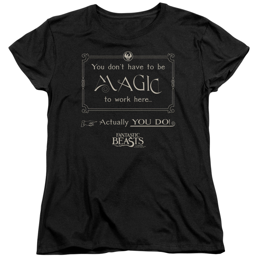 Fantastic Beasts Magic To Work Here Womens T Shirt Black Officially Licensed