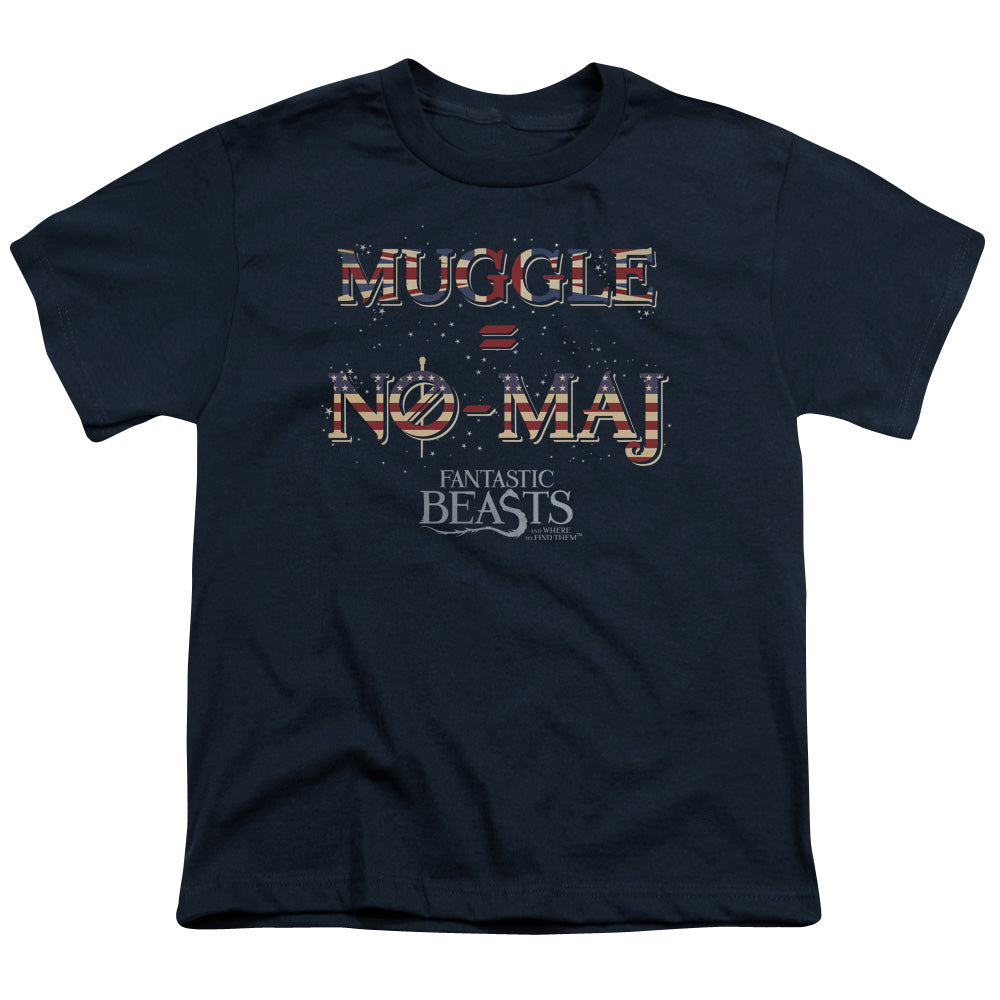 Fantastic Beasts Uk Us No Maj Kids Youth T Shirt Navy Blue Officially Licensed