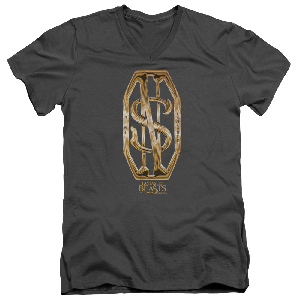 Fantastic Beasts Scamander Monogram Mens Slim Fit V-Neck T Shirt Charcoal Officially Licensed