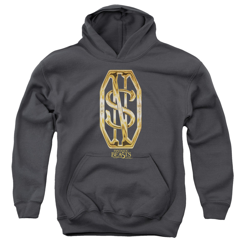 Fantastic Beasts Scamander Monogram Kids Youth Hoodie Charcoal Officially Licensed