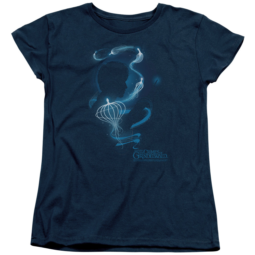 Fantastic Beasts 2 Newt Silhouette Womens T Shirt Navy Blue Officially Licensed