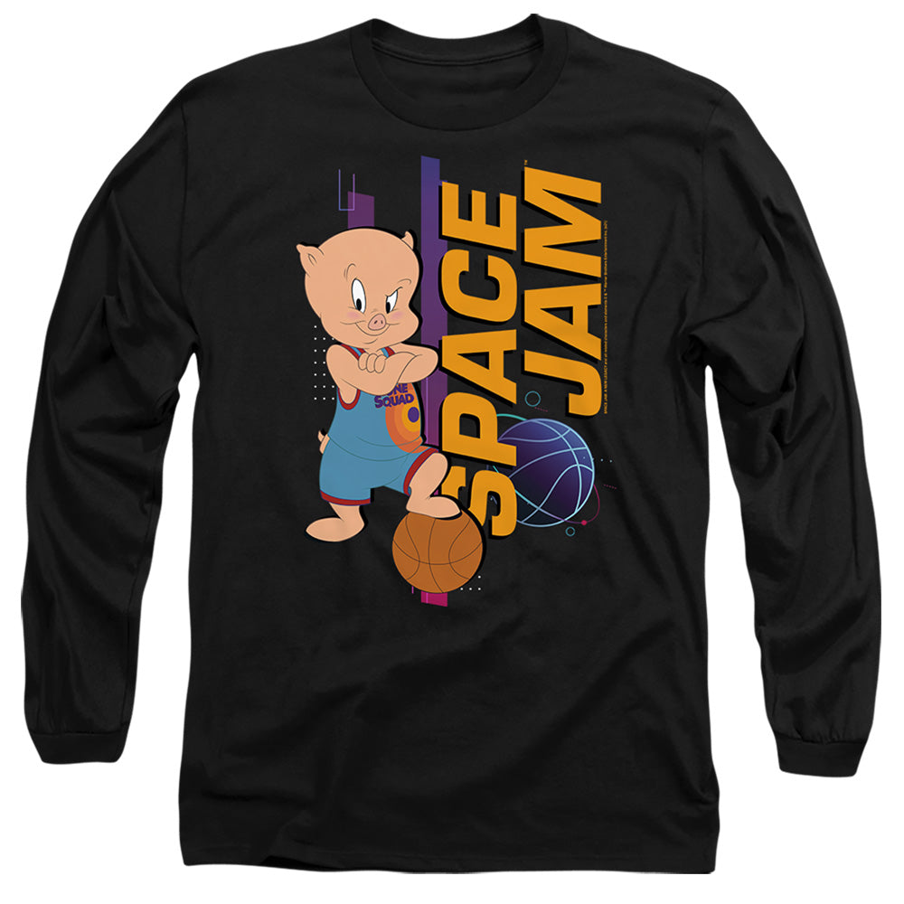 Space Jam 2 Porky Standing Mens Long Sleeve Shirt Black Officially Licensed