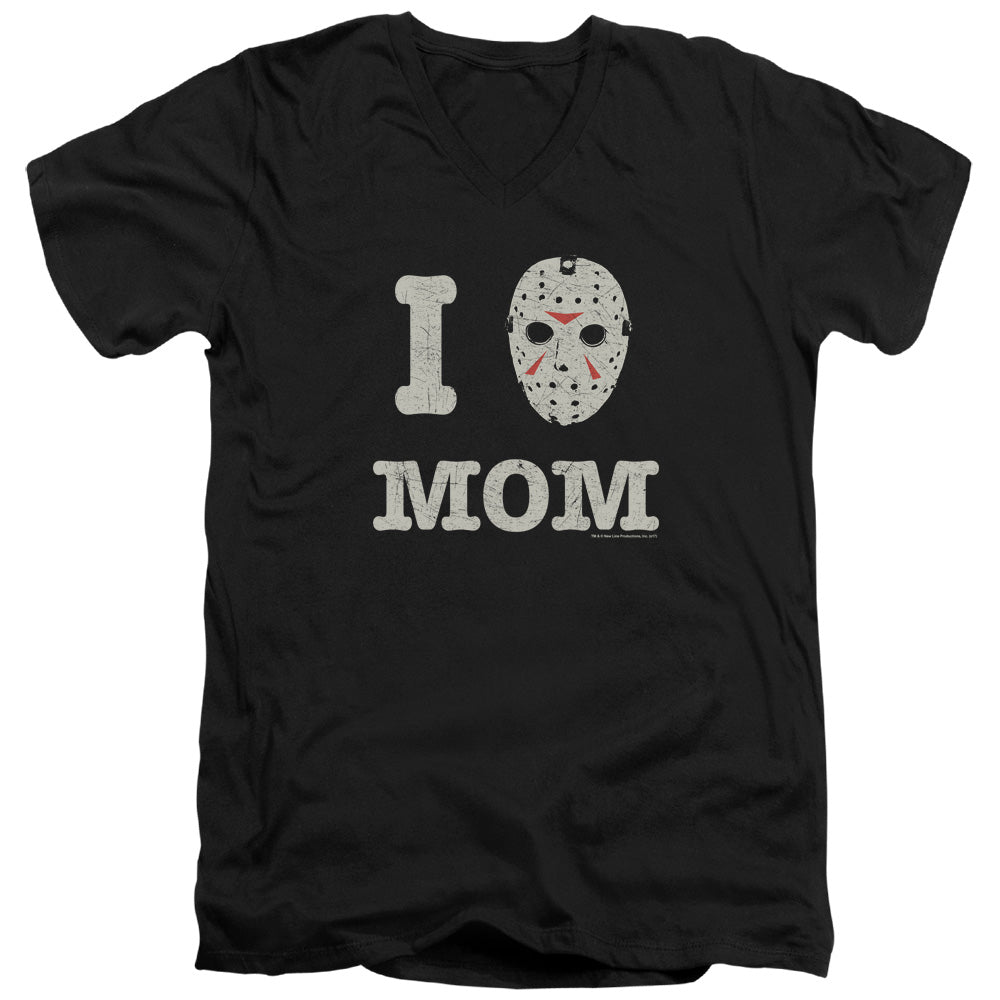 Friday The 13th Mommas Boy Mens Slim Fit V-Neck T Shirt Black Officially Licensed