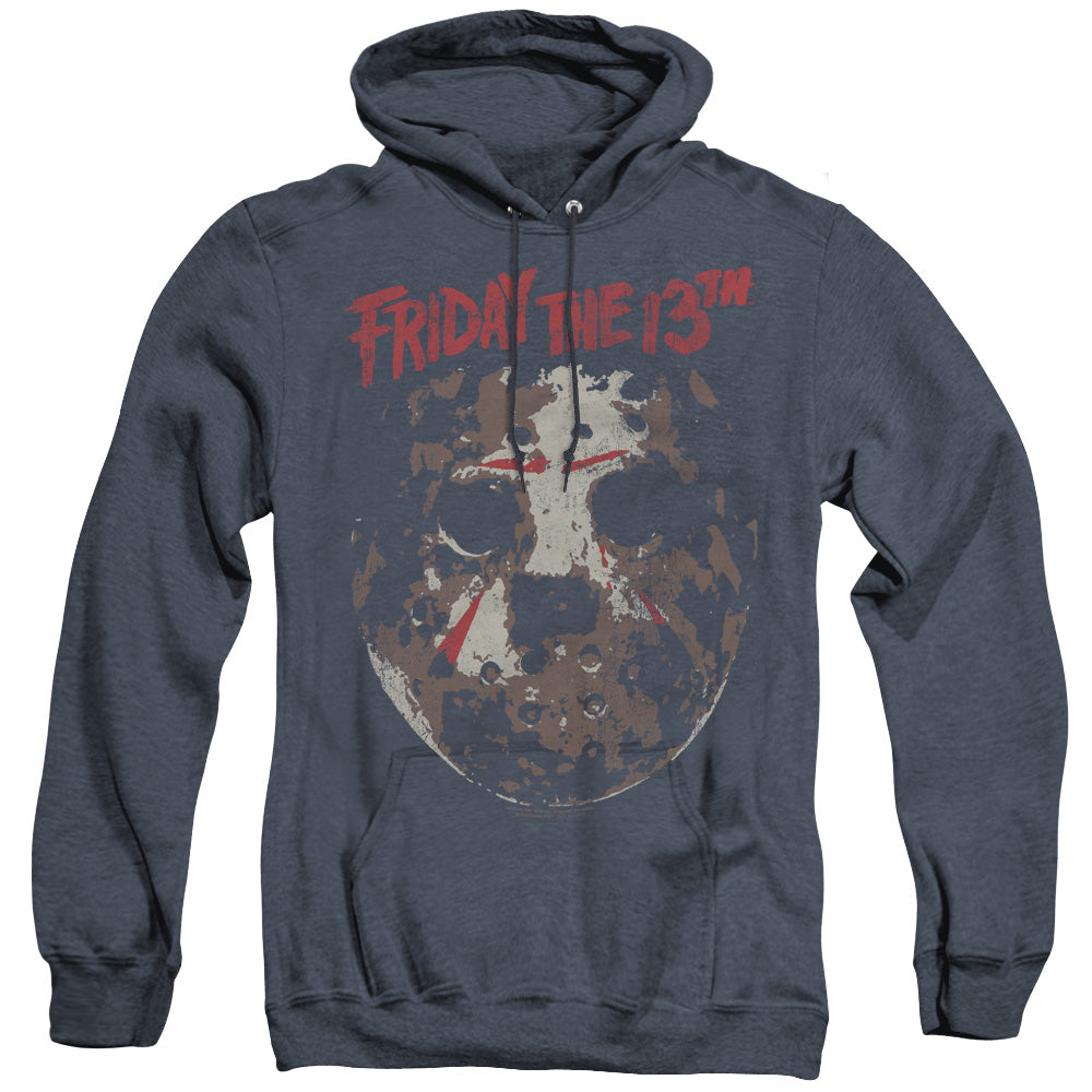 Friday The 13Th Rough Mask Heather Mens Hoodie Navy Officially Licensed