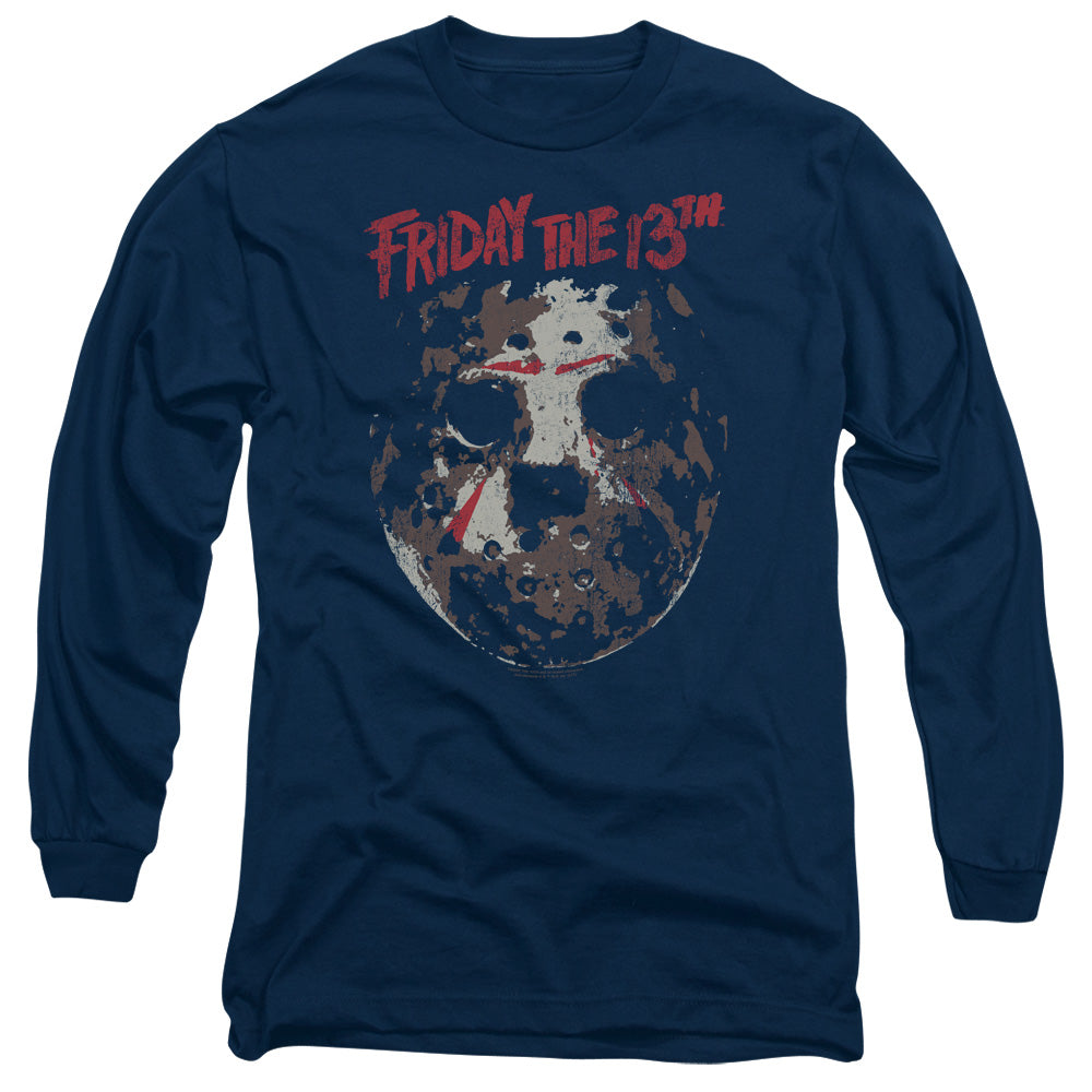 Friday The 13th Rough Mask Mens Long Sleeve Shirt Navy Blue Officially Licensed