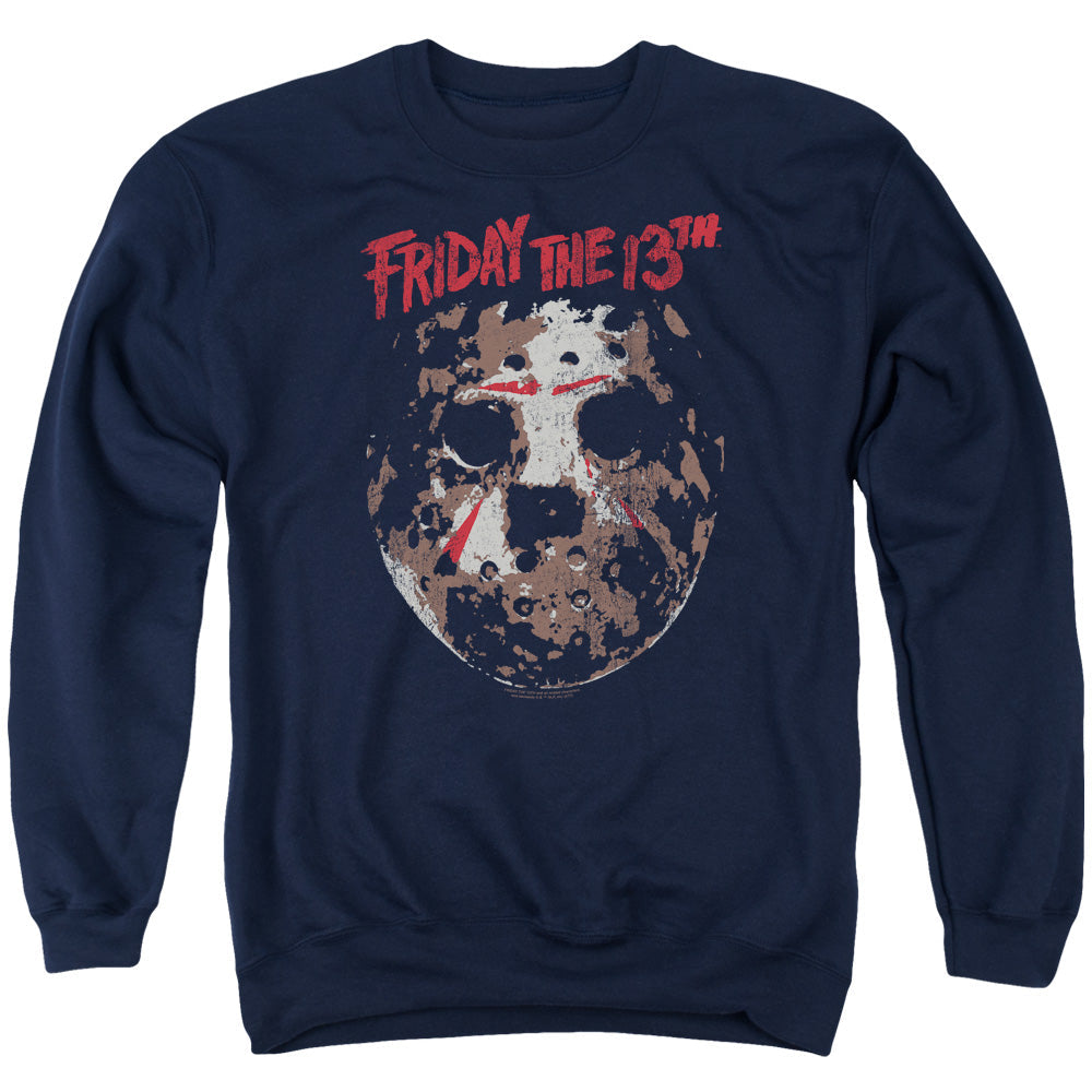 Friday The 13th Rough Mask Mens Crewneck Sweatshirt Navy Blue Officially Licensed