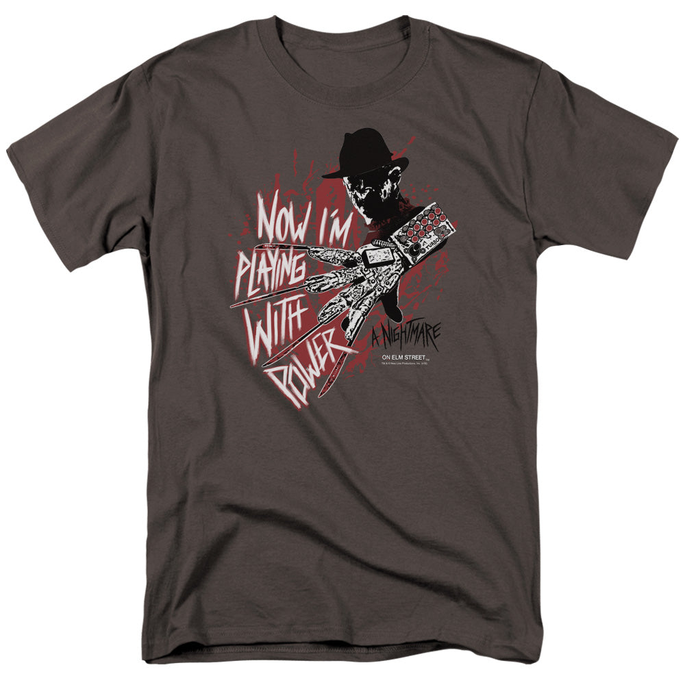 Nightmare On Elm Street Playing With Power Mens T Shirt Charcoal Officially Licensed