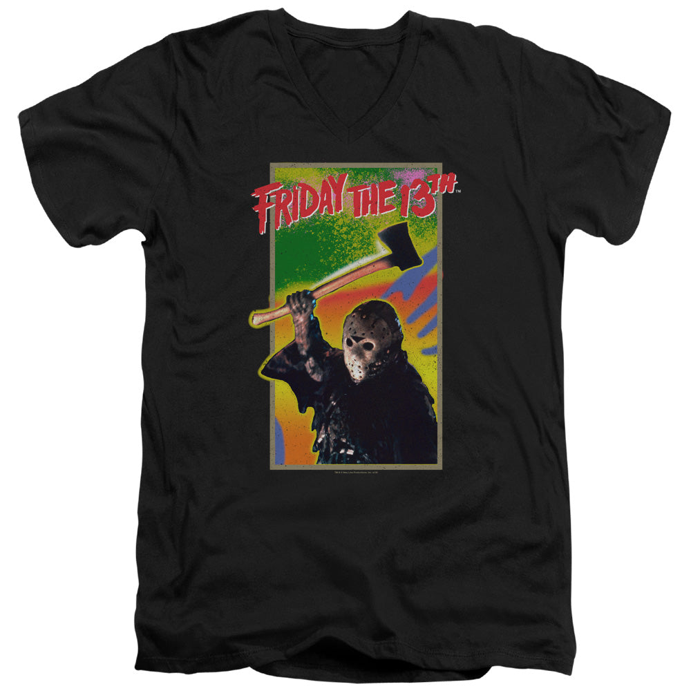 Friday The 13th Retro Game Mens Slim Fit V-Neck T Shirt Black Officially Licensed