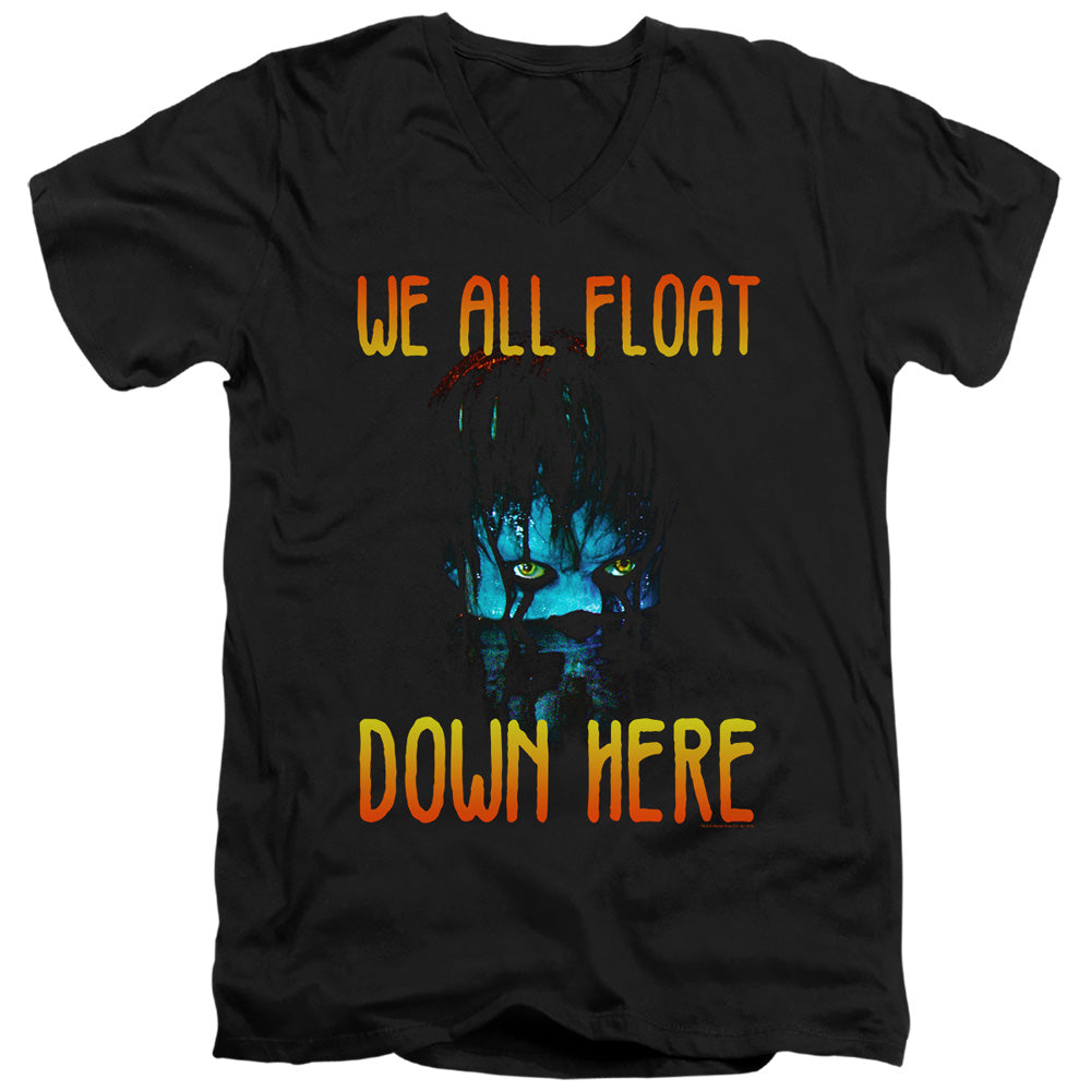 IT We All Float Down Here Mens Slim Fit V-Neck T Shirt Black Officially Licensed