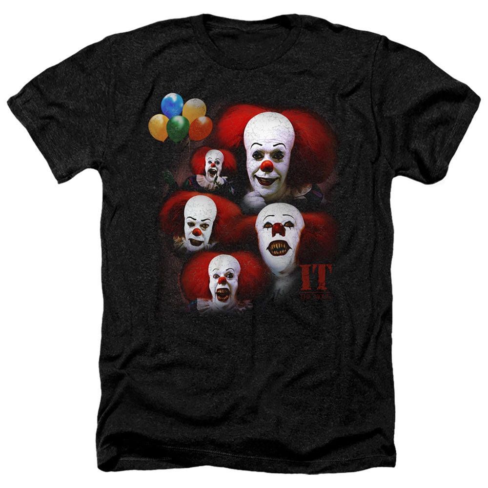IT 1990 Many Faces Of Pennywise Heather Mens T Shirt Black Officially Licensed