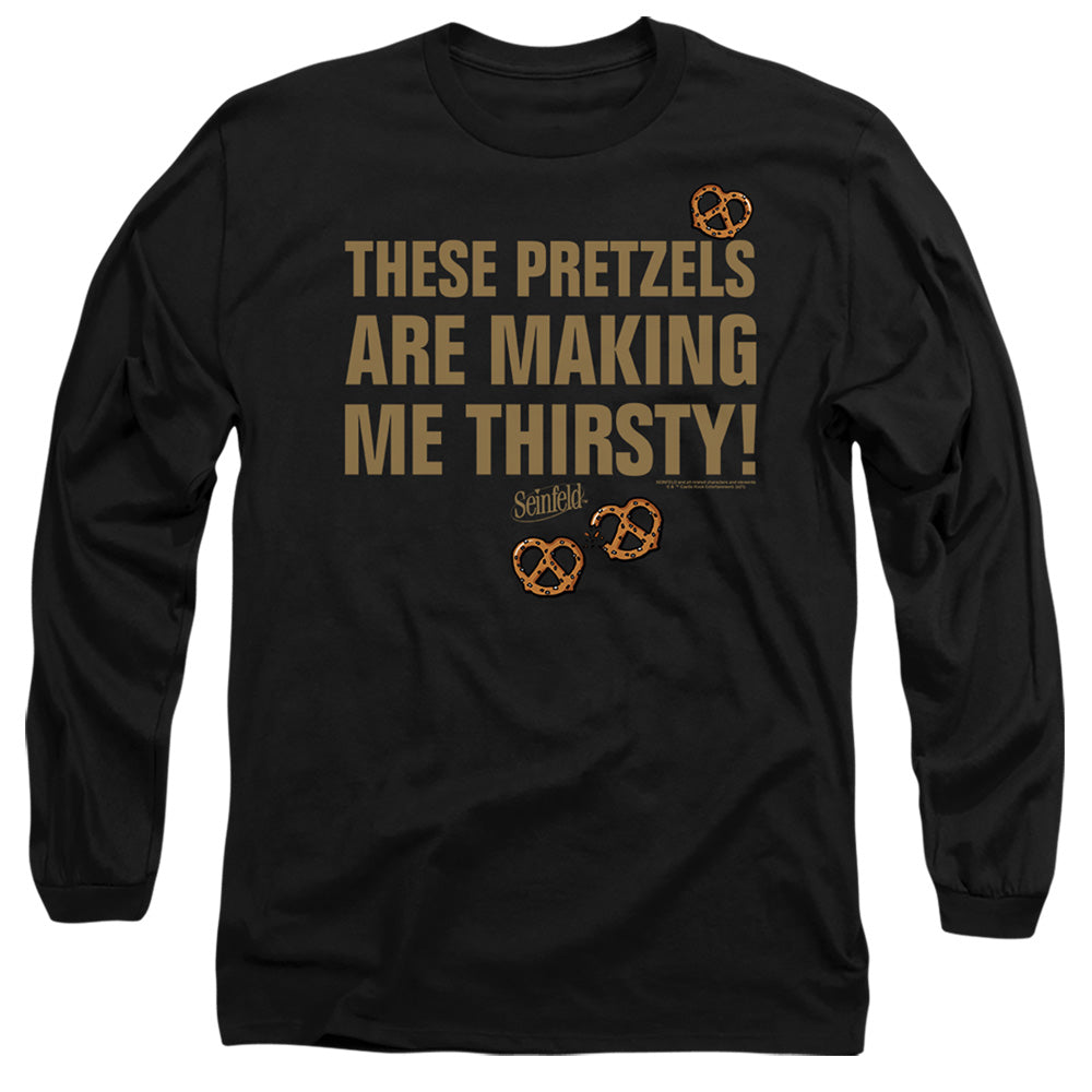 Seinfeld Pretzels Thirsty Mens Long Sleeve Shirt Black Officially Licensed
