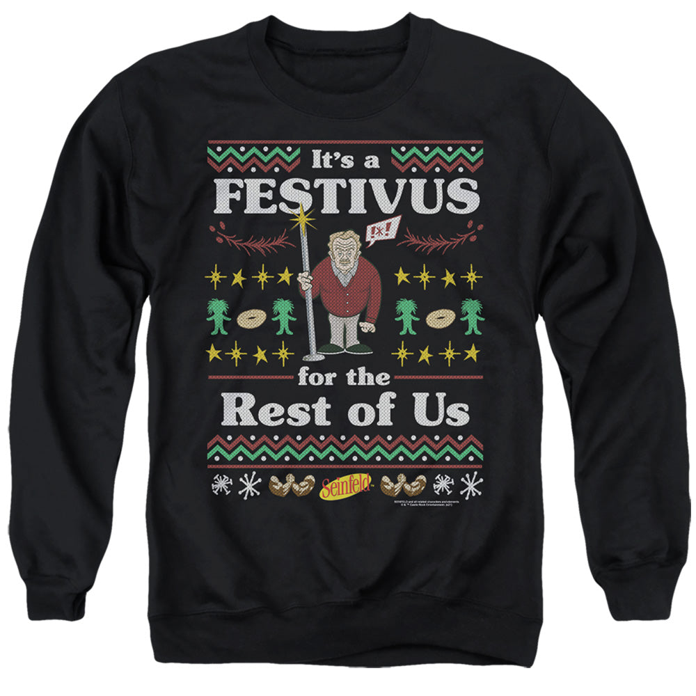 Seinfeld Festive Festivus Mens Crewneck Sweatshirt Black Officially Licensed