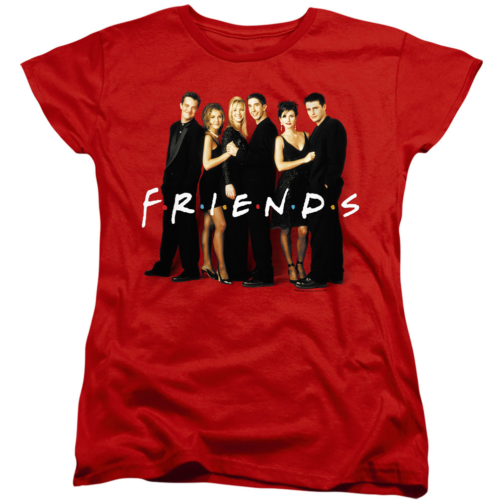 Friends Cast In Black Womens T Shirt Red