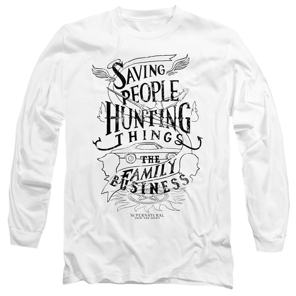 Supernatural Family Business Mens Long Sleeve Shirt White Officially Licensed