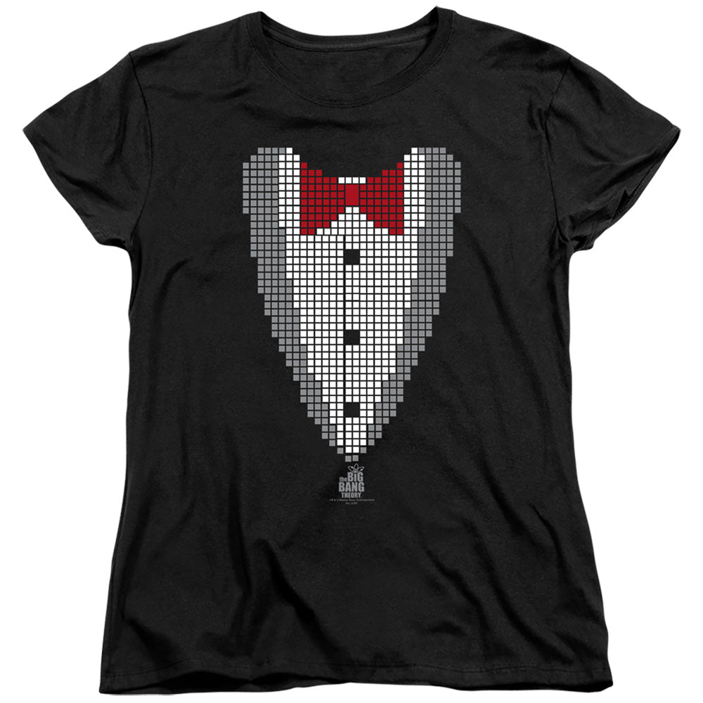 Big Bang Theory Pixelated Tux Womens T Shirt Black