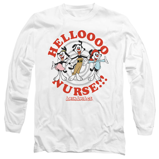 Animaniacs Hello Nurse Mens Long Sleeve Shirt White Officially Licensed