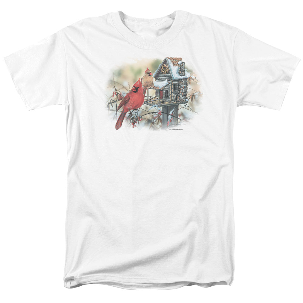 Wildlife Cardinals Rustic Retreat Mens T Shirt White Officially Licensed