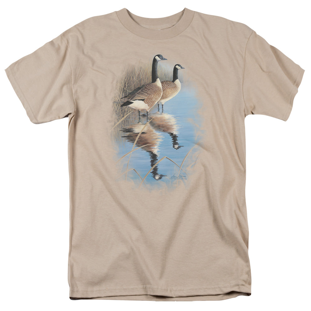 Wildlife Morning Reflections Canada Geese Mens T Shirt Sand Officially Licensed