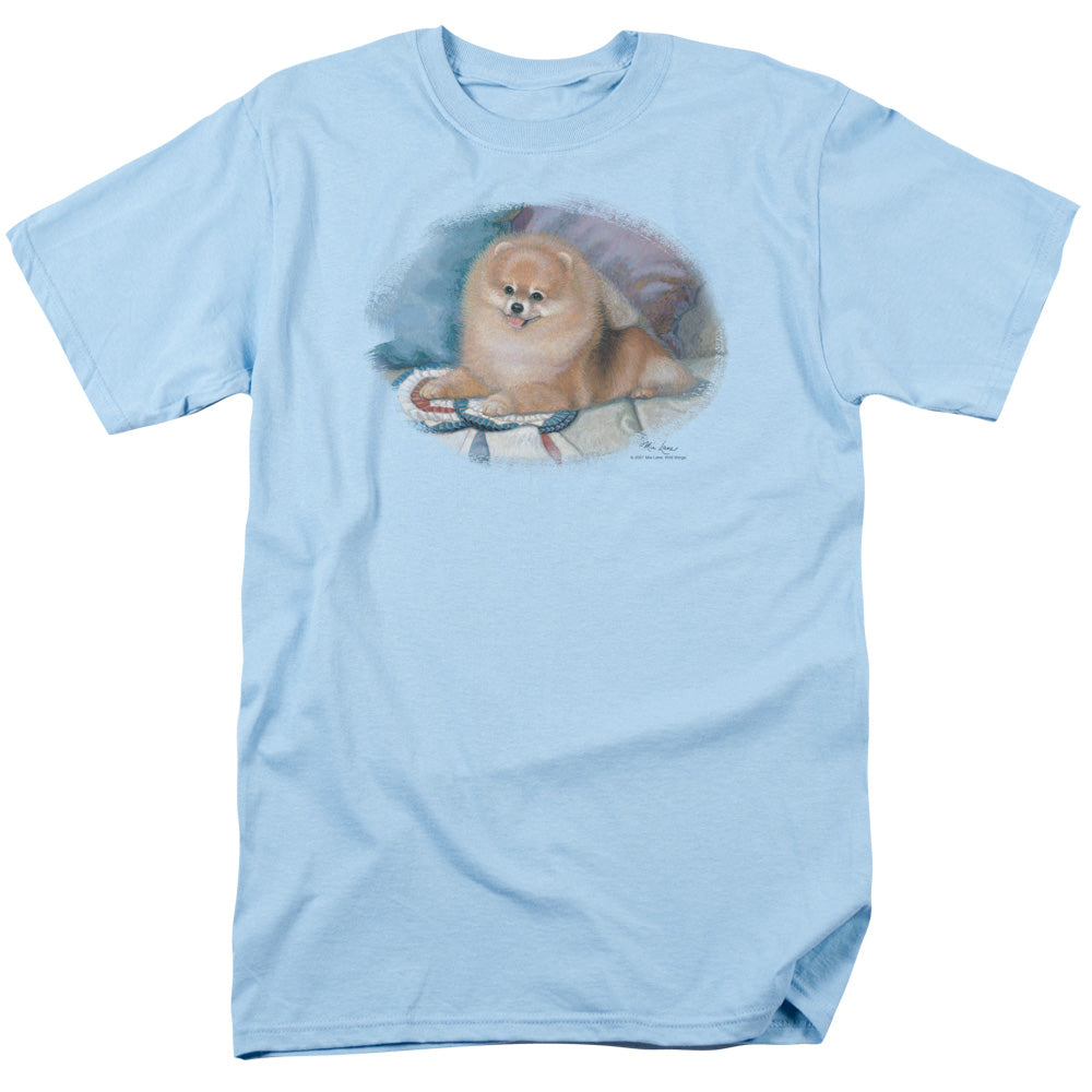 Wildlife Pomeranian Portrait Mens T Shirt Light Blue Officially Licensed