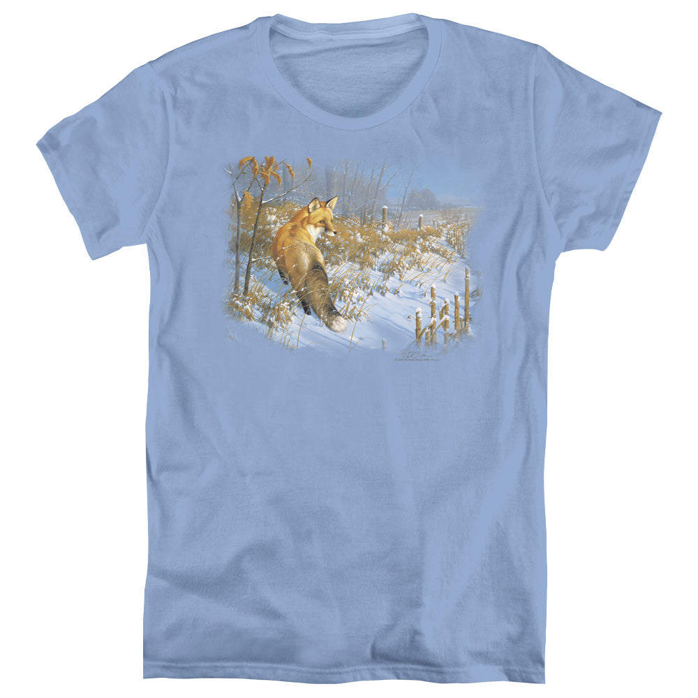 Wildlife Winter Red Fox Womens T Shirt Carolina Blue