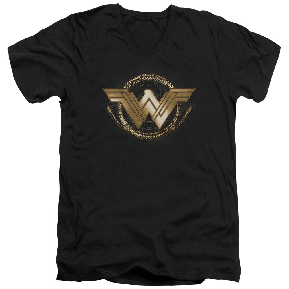 Wonder Woman Movie Lasso Logo Mens Slim Fit V-Neck T Shirt Black Officially Licensed