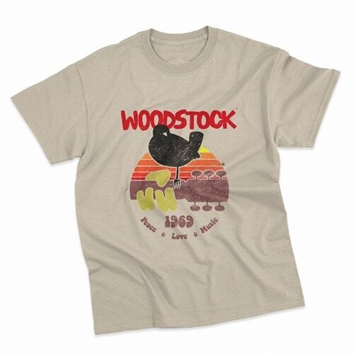 Woodstock Bird & Guitar T-shirt Sand Medium - Woodstock Bird & Guitar T-shirt Sand Medium - Apparel
