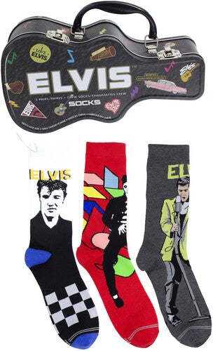 Perri's Elvis Presley Socks 3 Pack Guitar Shape Tin Officially Licensed