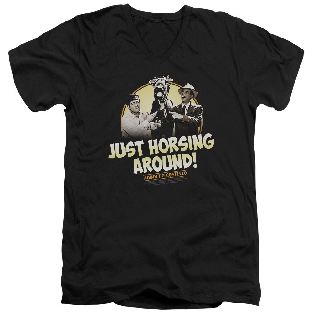 Abbott & Costello Horsing Around Mens Slim Fit V-Neck T Shirt Black Officially Licensed