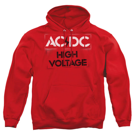 AC/DC High Voltage Stencil Mens Hoodie Red Officially Licensed