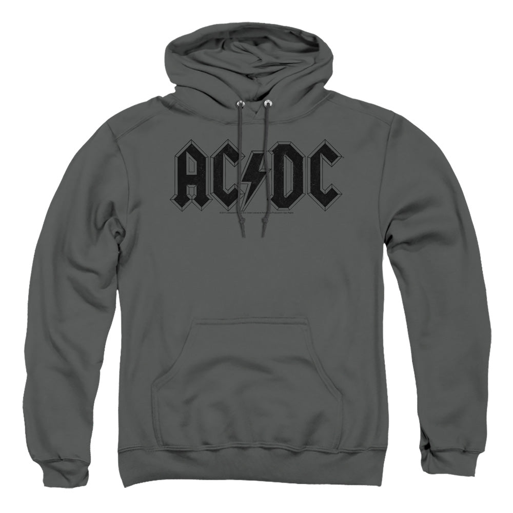 AC/DC Worn Logo Mens Hoodie Charcoal Officially Licensed