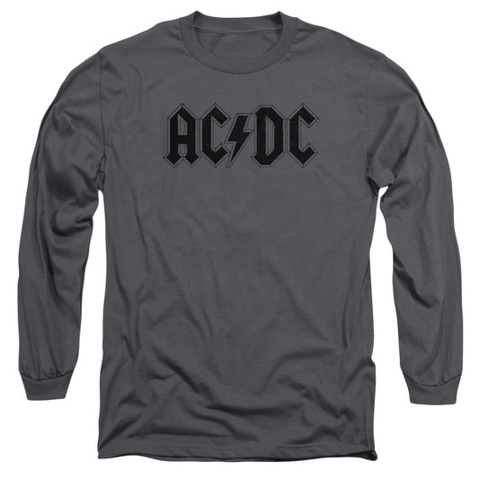 AC/DC Worn Logo Mens Long Sleeve Shirt Charcoal Officially Licensed