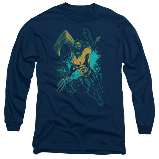 Aquaman Movie Make A Splash Mens Long Sleeve Shirt Navy Blue Officially Licensed