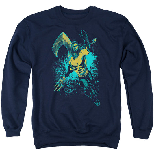 Aquaman Movie Make A Splash Mens Crewneck Sweatshirt Navy Blue Officially Licensed